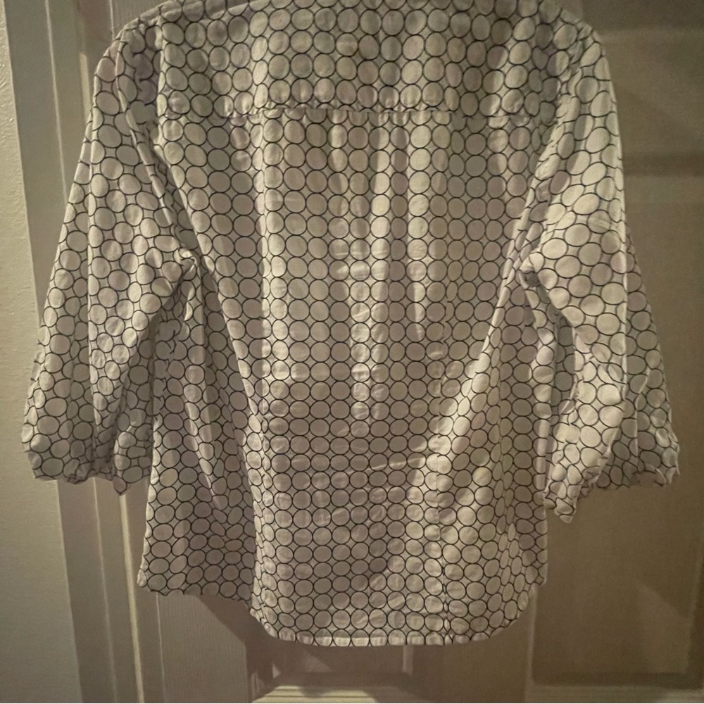 Sz 6 Michael Kors Cotton Puff 3/4 Sleeve Button Down Shirt White/Navy - Picture 9 of 11
